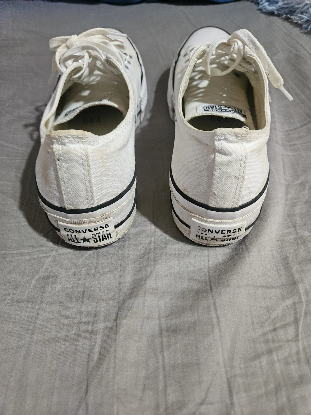 Converse White Platform Canvas Low Top Sneakers with Black Stripe, Size 10 Women